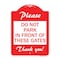 Signmission Please Do Not Park in Front of These Gates, Red & White Aluminum Sign, 18" x 24", RW-1824-23279 A-DES-RW-1824-23279 - alternate 1